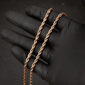 Solid Rose Gold Plated Heavy 316 Stainless Steel 4MM Twist Rope Chain Necklace